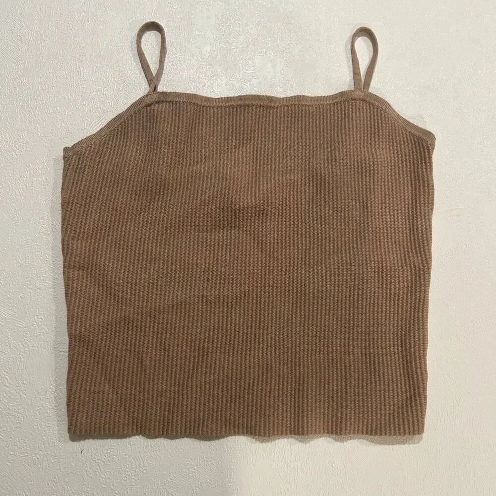 Abercrombie & Fitch Ribbed Knit Camisole Tank Top Brown Minimalist Size Large